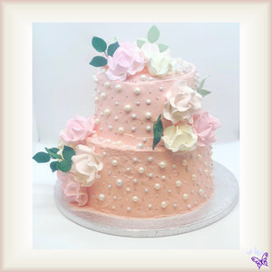 IIvory & Pink multi-tiered celebration cake!