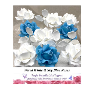 Wired Blue & White Sugar Roses for your cake!