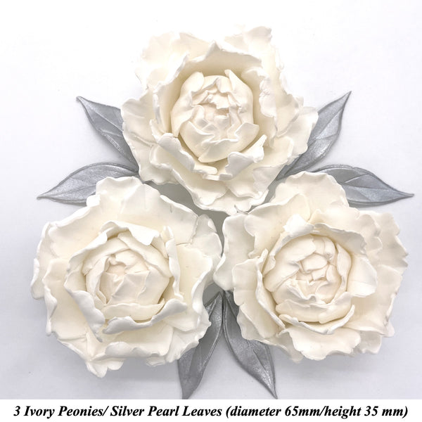 Ivory Peony with Silver Pearl Leaves!