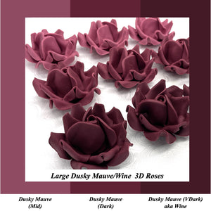 Large Deep Dusky Mauve Wine 3D Non-Wired Sugar Roses in 3 tones 55mm
