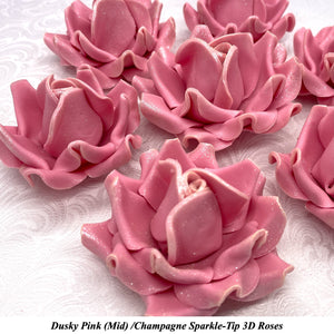 Champagne Sparkle-Tip Dusky Pink Sugar Roses 3SIZES NON WIRED