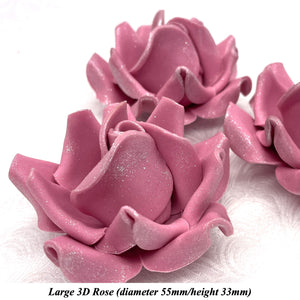 Dark Silver Sparkle-Tip Dusky Mauve Sugar Roses 3SIZES NON WIRED