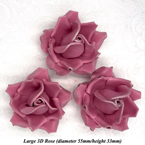 Dark Silver Sparkle-Tip Dusky Mauve Sugar Roses 3SIZES NON WIRED