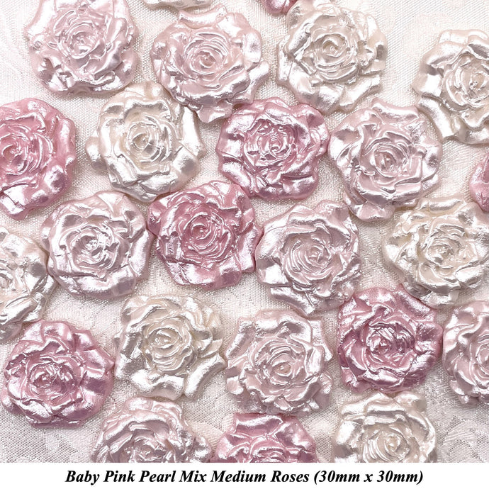 12 Baby Pink Pearl Mix Medium Sugar Roses