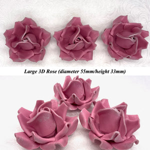 Dark Silver Sparkle-Tip Dusky Mauve Sugar Roses 3SIZES NON WIRED