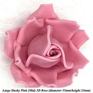 Dusky PInk 3D Sugar Non-Wired Roses  3 SHADES 4 SIZES