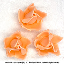 Peach Orange 3D Sugar Non-Wired Roses  3 SHADES 4 SIZES