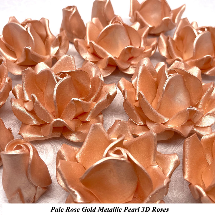 Non-Wired 4 Sizes Pale Rose Gold Metallic Pearl 3D Sugar Roses Standard Petal 20mm-65mm