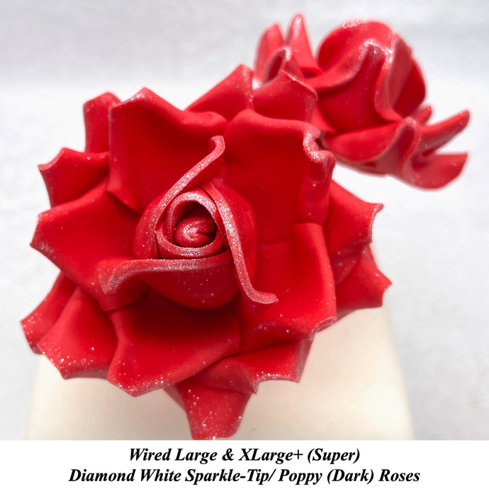 Wired White Sparkle-Tip Red Roses Sugar Roses Large & XLarge+ Sizes