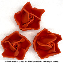 Burnt Orange Paprika 3D Sugar Non-Wired Roses  3 SHADES 4 SIZES