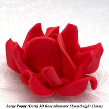 Poppy Red 3D Sugar Non-Wired Roses  3 SHADES 4 SIZES