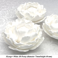 XLarge White 3D Peonies Non-Wired Large Petal 75mm diameter