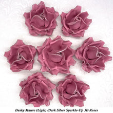 Dark Silver Sparkle-Tip Dusky Mauve Sugar Roses 3SIZES NON WIRED