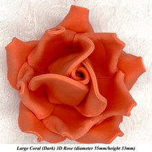 Coral Orange 3D Sugar Non-Wired Roses  3 SHADES 4 SIZES