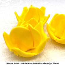 Yellow 3D Sugar Non-Wired Roses  3 SHADES 4 SIZES