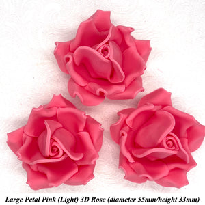 Non-Wired Petal Pink Warm Strawberry Pink 3D Sugar Roses  3 SHADES 4 SIZES