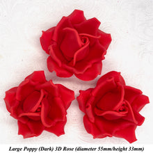 Poppy Red 3D Sugar Non-Wired Roses  3 SHADES 4 SIZES