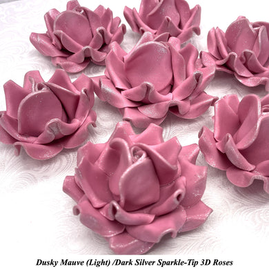 Dark Silver Sparkle-Tip Dusky Mauve Sugar Roses 3SIZES NON WIRED