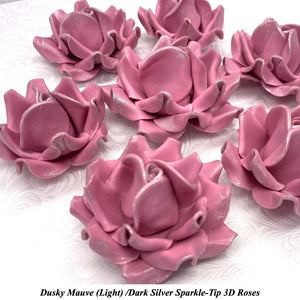 Dark Silver Sparkle-Tip Dusky Mauve Sugar Roses 3SIZES NON WIRED