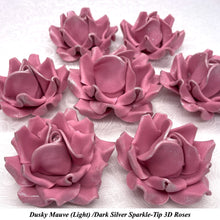 Dark Silver Sparkle-Tip Dusky Mauve Sugar Roses 3SIZES NON WIRED