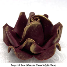 Gold Sparkle-Tip Wine Deep Dusky Mauve Sugar Roses 3SIZES NON WIRED