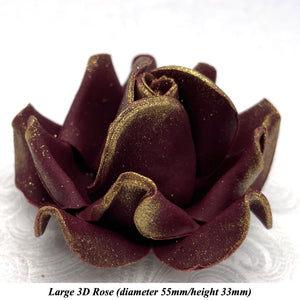 Gold Sparkle-Tip Wine Deep Dusky Mauve Sugar Roses 3SIZES NON WIRED