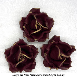 Gold Sparkle-Tip Wine Deep Dusky Mauve Sugar Roses 3SIZES NON WIRED