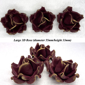 Gold Sparkle-Tip Wine Deep Dusky Mauve Sugar Roses 3SIZES NON WIRED