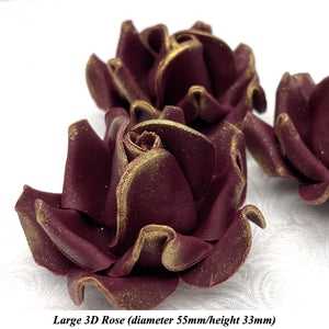 Gold Sparkle-Tip Wine Deep Dusky Mauve Sugar Roses 3SIZES NON WIRED