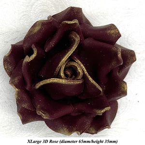 Gold Sparkle-Tip Wine Deep Dusky Mauve Sugar Roses 3SIZES NON WIRED