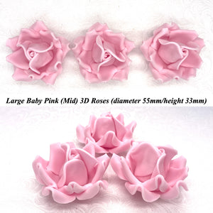 Non-Wired Baby Pink 3D Sugar Roses  3 SHADES 4 SIZES