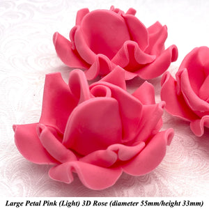 Non-wired Large 3D Warm Strawberry Pink Sugar Roses in 3 tones 55mm