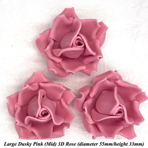 Dusky PInk 3D Sugar Non-Wired Roses  3 SHADES 4 SIZES