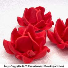 Poppy Red 3D Sugar Non-Wired Roses  3 SHADES 4 SIZES