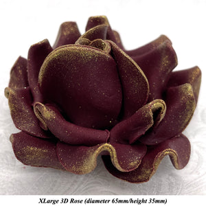 Gold Sparkle-Tip Wine Deep Dusky Mauve Sugar Roses 3SIZES NON WIRED
