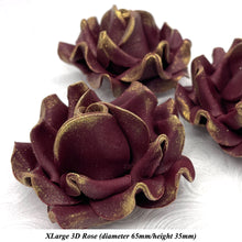 Gold Sparkle-Tip Wine Deep Dusky Mauve Sugar Roses 3SIZES NON WIRED