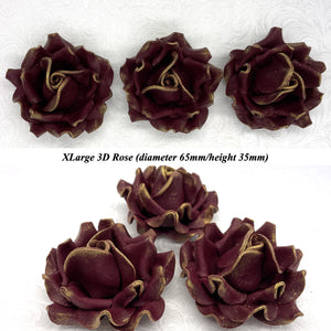 Gold Sparkle-Tip Wine Deep Dusky Mauve Sugar Roses 3SIZES NON WIRED