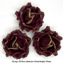 Gold Sparkle-Tip Wine Deep Dusky Mauve Sugar Roses 3SIZES NON WIRED