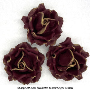 Gold Sparkle-Tip Wine Deep Dusky Mauve Sugar Roses 3SIZES NON WIRED