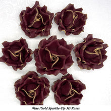 Gold Sparkle-Tip Wine Deep Dusky Mauve Sugar Roses 3SIZES NON WIRED