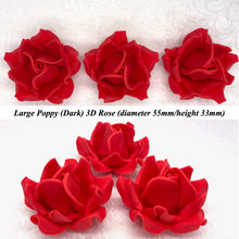 Poppy Red 3D Sugar Non-Wired Roses  3 SHADES 4 SIZES