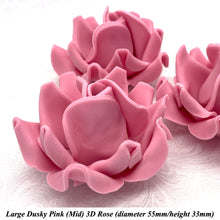 Dusky PInk 3D Sugar Non-Wired Roses  3 SHADES 4 SIZES