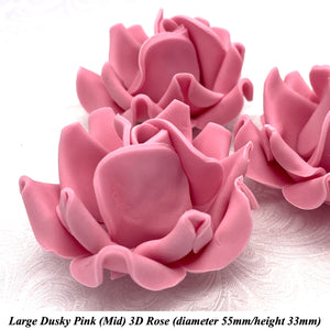 Dusky PInk 3D Sugar Non-Wired Roses  3 SHADES 4 SIZES