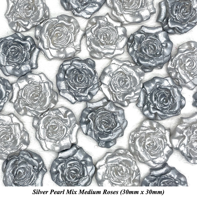 Silver Pearl Mix Medium Moulded Sugar Roses