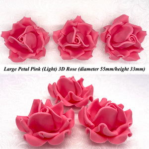 Non-wired Large 3D Warm Strawberry Pink Sugar Roses in 3 tones 55mm