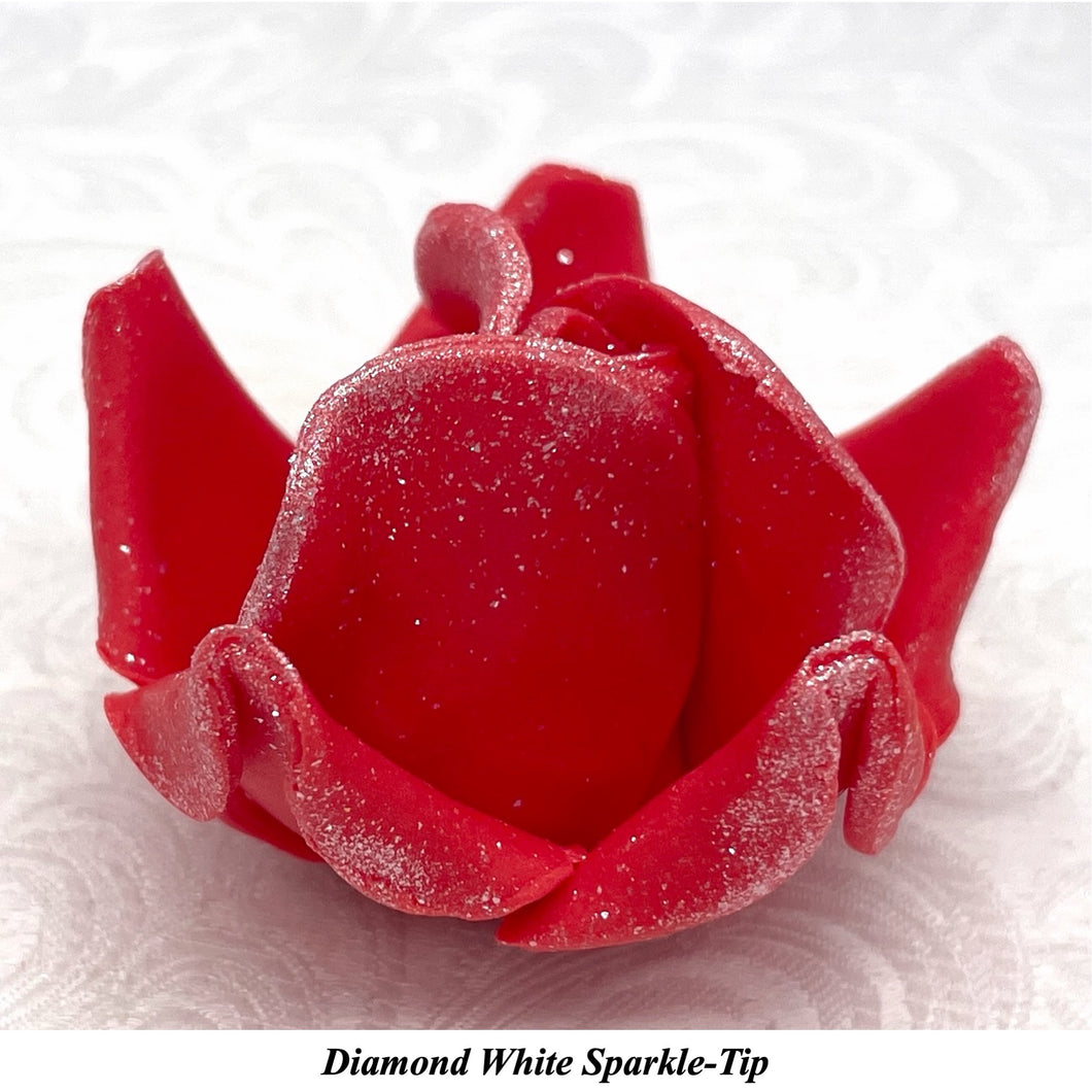 Wired White Sparkle-Tip Red Roses Sugar Roses Large & XLarge+ Sizes
