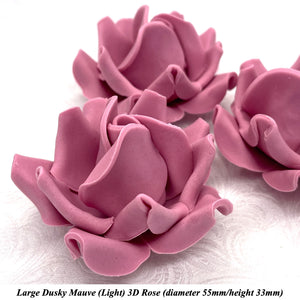 Dusky Mauve 3D Sugar Non-Wired Roses  3 SHADES 4 SIZES