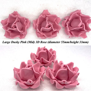 Dusky PInk 3D Sugar Non-Wired Roses  3 SHADES 4 SIZES