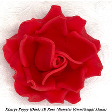 Poppy Red 3D Sugar Non-Wired Roses  3 SHADES 4 SIZES