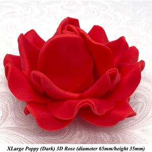 Poppy Red 3D Sugar Non-Wired Roses  3 SHADES 4 SIZES